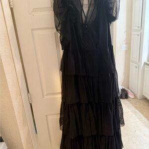 Source Unknown Black Tiered Ruffle Maxi Dress